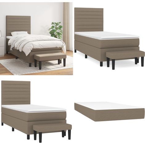 Sommier à lattes de lit avec matelas Taupe 90x200 cm Tissu - Lit Tapissier - Lit Plateforme - Matelas À Ressorts Ensachés - Literie - Chambre À Coucher - Home & Living (1/5)