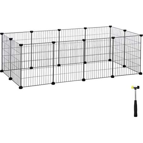 Enclos modulable, Clôture pour petits animaux, Cage pour hamsters, lapins, cochon d’Inde, maille métallique, avec maillet et serre-câbles, usage intérieur, Noir (1/5)