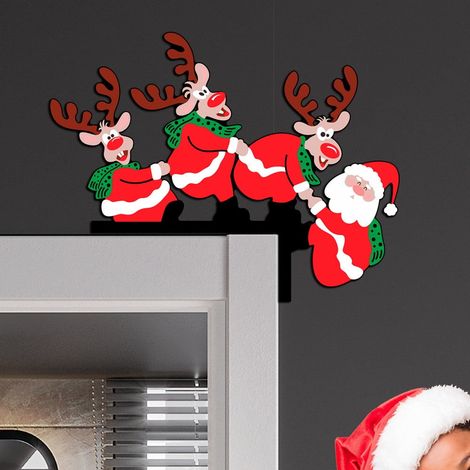 Sticker Mur Porte Coin - Bois Naturel - Décoration Noël Intérieur Extérieur - Pour Cadre De Porte Miroir Mur - 1 Set (1/5)