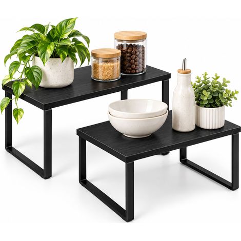 Relaxdays étagère à épices, lot de 2, empilable, placard, plan de travail, MDF, métal, range-épices cuisine, noir (1/5)