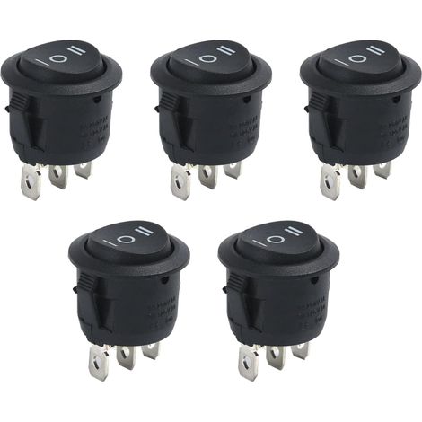 Lot de 5 interrupteurs à bascule 3 positions - 250 V 6 A - Mini interrupteur à bascule lumineux - Noir - 12 V - Étanche - Pour voitures, bateaux et appareils ménagers (1/5)