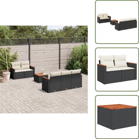 The Living Store Salon de jardin 6 pcs avec coussins noir résine tressée - Ensemble Salon De Jardin - Mobilier De Jardin - Canapé Extérieur - Table De Jardin - Chaise Lounge