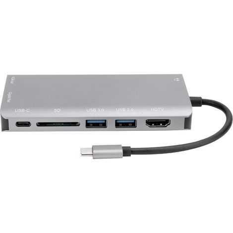 Station d'accueil Type-C pour ordinateur portable, accessoires 8 en 1, hub USB 3.0 4K, HDMI, VGA, port audio, gris (1/5)