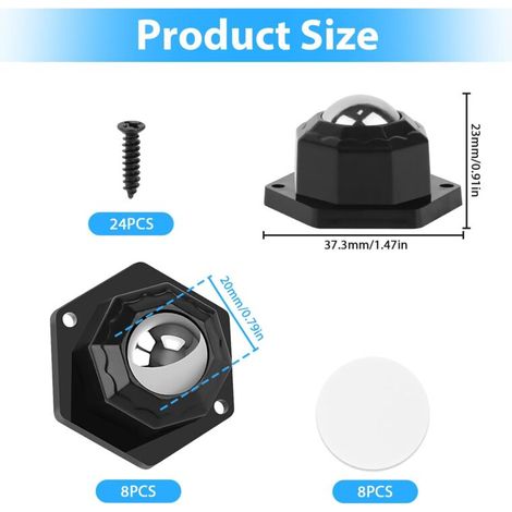 Ruote per mobili, 8 pezzi, mini ruote resistenti da 200 kg, ruote girevoli a 360° per mobili pesanti, piccole ruote per mobili e merci (nero) (1/4)