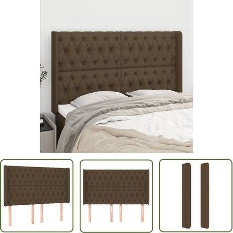 Tête de lit avec oreilles Armoire de tête de lit Marron foncé 147x16x118/128 cm Tissu 93700 (1/5)