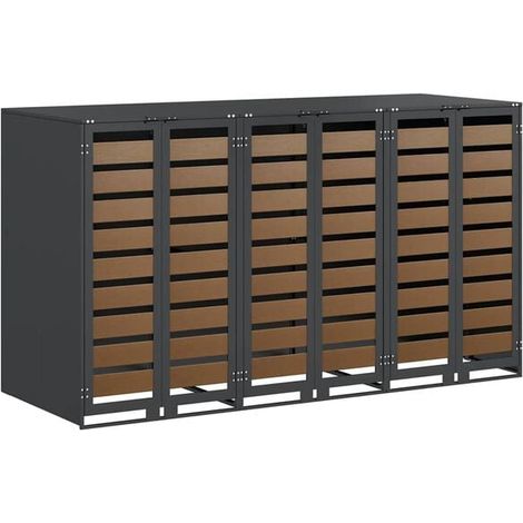 Meuble de rangement à roulettes pour 3 poubelles, couleur anthracite (1/5)