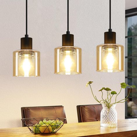 GBLY Lámpara colgante vintage de 3 bombillas E27, lámpara colgante de mesa de comedor, estilo retro industrial de metal negro, para sala de estar, hotel y oficina (sin bombilla).
