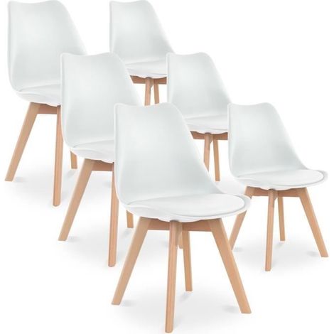 6er-Set Stühle - Weiß - Skandinavisch - Holzbeine