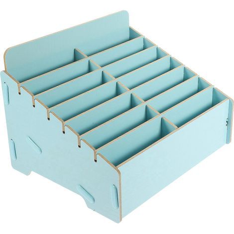 Boîte de rangement pour téléphone portable, organisateur de téléphone portable, support de bureau, boîte en bois pour téléphone portable-21.00X17.00X16.00CM-Sky-blue (1/2)