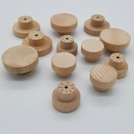 Lot de 12 boutons en bois ronds de 25 x 35 mm, avec 12 vis pour tiroirs de cuisine et portes en bois . (1/5)