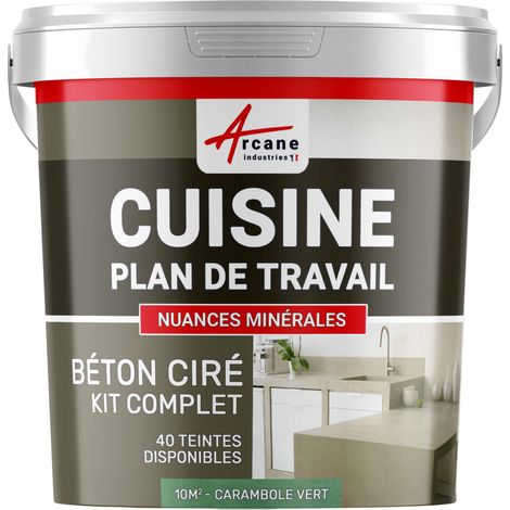 Béton ciré cuisine, plan de travail, crédence, évier sol et mur revêtement mural décoratif kit complet - 10 m² (en 2 couches) Carambole Vert - ARCANE INDUSTRIES