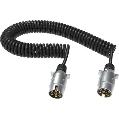 Rallonge de remorque 12 V 3 m – 7 broches – fiche métallique – câble spiralé pour camions, voitures, véhicules utilitaires, remorques, semi-remorques