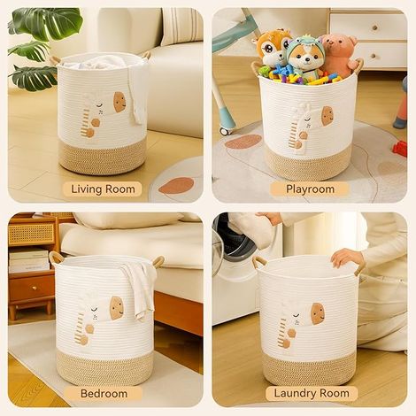 Laundry Basket Storage Baskets in Braided Cotton Rope for Blankets Living Room Dirty Bin with Handle Giraffe (1/4)