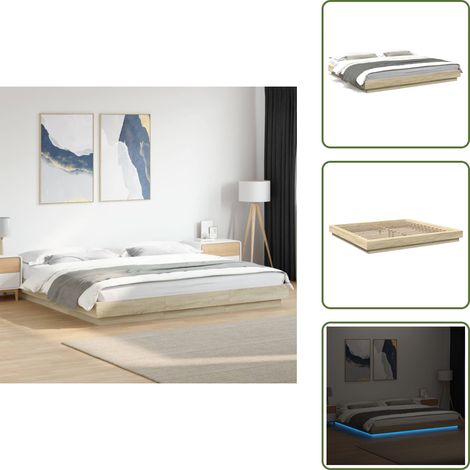Bettgestell mit LED Sonoma-Eiche 180x200cm Holzwerkstoff - Bettstellengestell - Holzbettfundament - LED-Bettgestell - Doppelbett - Schlafzimmer Dekoration (1/5)