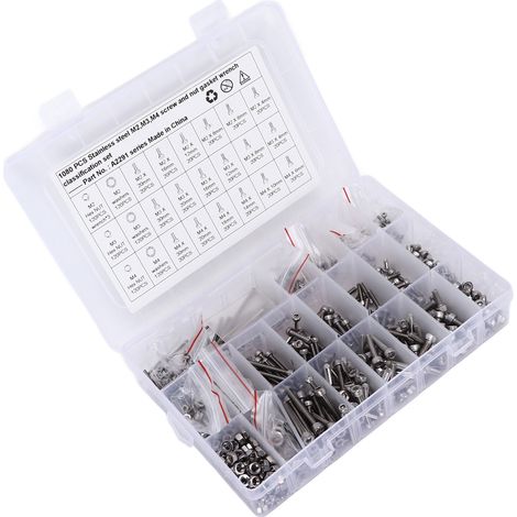 Ensemble de 1080 vis et écrous en acier inoxydable M2, M3 et M4, tête hexagonale creuse, assortiment de fixations pour voitures, camions et navires (1/5)
