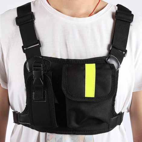 Harnais de sécurité jaune fluo pour talkie-walkie, avec étui de transport et poche avant renforcée. (1/5)