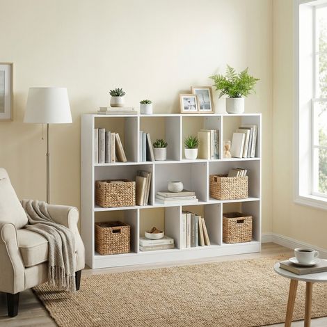 Meuble de Rangement, Étagère, 11 Compartiments Ouverts, 30,1 x 126,1 x 100,1 cm, Blanc (1/5)