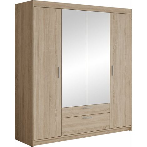 Armoire Novduni 108, Sonoma chêne, 191x176x53cm, Portes d'armoire: Avec des charnières, Nombre d'étagères: 5 (1/4)