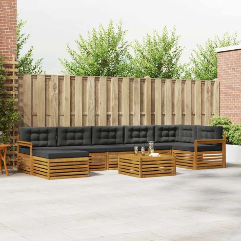 Outdoor-Sofagarnitur mit Kissen 8 pcs Natur und Anthrazit