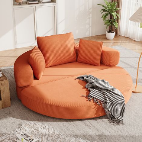 Divano letto pieghevole multifunzione in corduroy arancione con 3 cuscini 173 x 176 cm (1/5)