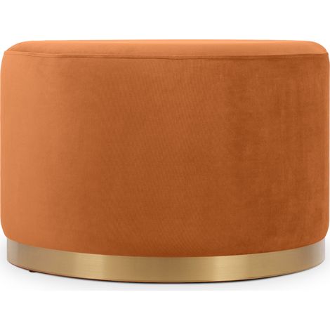 Puf CHARLOTTE II de terciopelo naranja quemado y metal dorado
