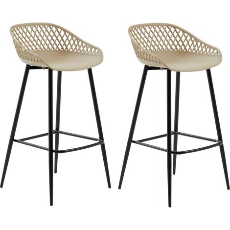 Lot de 2 tabourets de bar IREK, en plastique beige