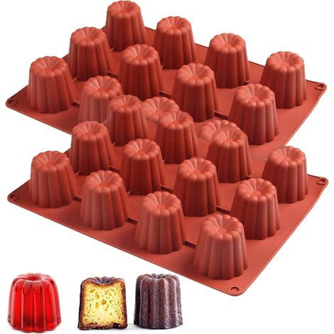 2 Pièces Moule Silicone, 12 Cavités Mini Cannelé, Antiadhésif Pour Chocolat, Gelée, Pudding, Cuisson Four (1/5)
