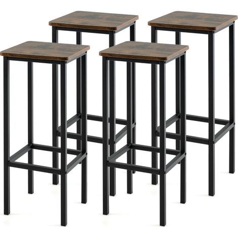 Juego de 4 taburetes de bar 30 x 30 x 72 cm reposapiés cómodos diseño industrial metal marrón rústico 200012602