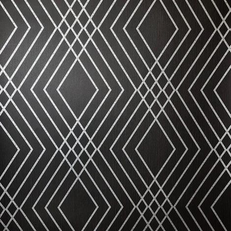 Fine Decor Shard Trellis Charcoal Black Wallpaper Metallic Effect Feature Wall (1/4)