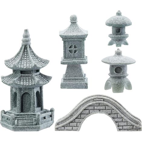 5 Styles Lantern Pagoda Garden Statue Mini Pagoda Statue Lamp Japanese Pagoda Lantern Stone Walkway Figurines for Landscape Balcony Garden Patio Porch Yard Art Ornament
