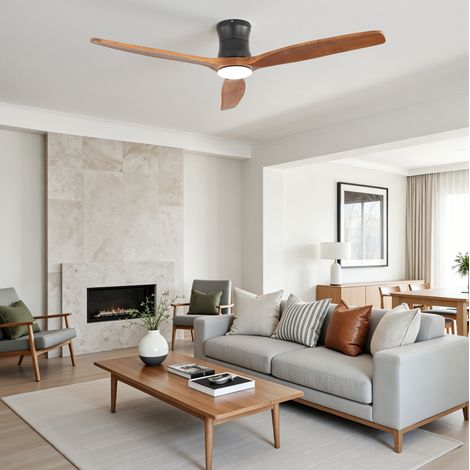 Ventilador de techo Ø132,08 cm con luz LED regulable, motor DC silencioso, mando a distancia, temporizador 1/4/8 h, reversible (1/5)