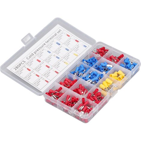 Lot de 280 Cosses à Sertir en Laiton, Isolées, Bonne Conductivité, Kit de Cosses en Anneau et Fourche pour Auto et Bateau (1/5)