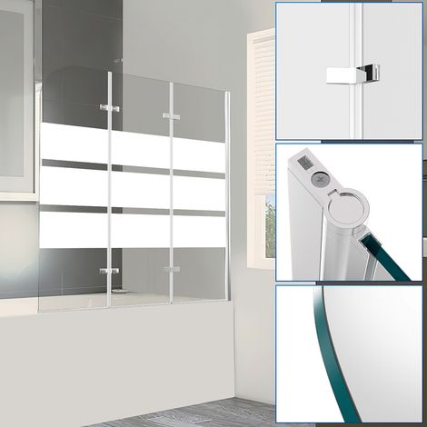Wolketon Mampara de baño abatible de fácil limpieza Mampara de ducha sanitaria de cristal Nano Folding de 6mm de 3 piezas 120x140cm blanco