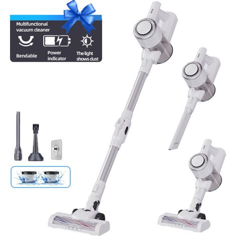 Aspirateur Balai sans Fil, 120W/12Kpa/30Mins, Aspirateur sans Fil avec Écran LED, Aspirateur pour Tapis,Sols Durs,Poils d'animaux,Aspirateur Balai Léger-Blanc (1/4)