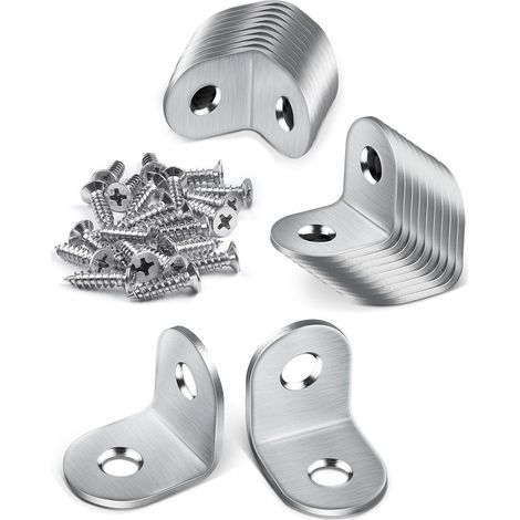 Lot de 20 Équerre Métal, 20 × 20 mm Équerre de Fixation, Equerre de Fixation 90 degrés, equerre Inox avec vis, Petite Equerre Metal pour Fixation de Meubles en bois (1/5)