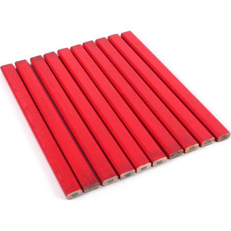 Packung mit 10 roten, achteckigen Zimmermannsbleistiften, 175 mm, für Holzbearbeitung, Heimwerken und Bauarbeiten (1/5)
