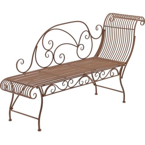 Banc de jardin banquette design en fer forgé marron vieilli dossier côté droit 156x46 cm MDJ10189