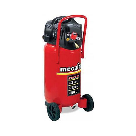Mecafer – Compresseur vertical 50L 2 HP – Pression max 10 bar – Débit 230 L/min – Sans huile, sans entretien – Niveau sonore 77 dB(A)