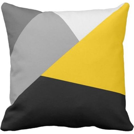 Housse de Coussin Moderne Gris, Jaune et Noir 45x45cm, Décoration Géométrique pour Salon et Chambre