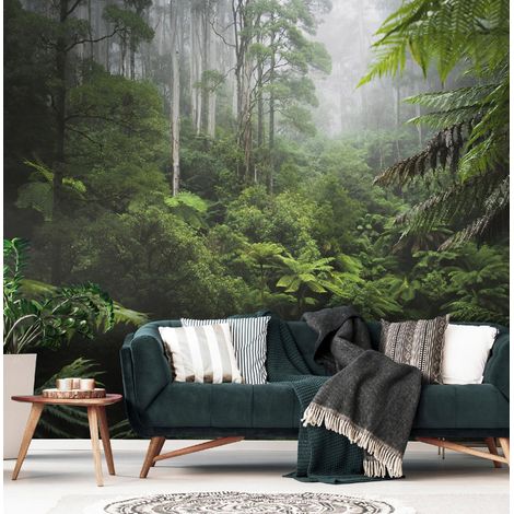 Vlies Fototapete Wald 150x105 cm, Tapeten, für Wohn und Schlafzimmer, Vliestapete Wandtapete Tapete 3D Effekt- inkl. Kleister - Tropisch Landschaft Natur grün, WallArena (1/4)
