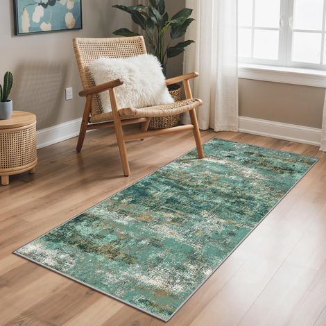 Tapis Salon Résumé Entree 80x150cm Lavable en Machine AntidéRapant Poil Ras, pour Chambre Salle a Manger Descente de Lit Bureau, Cuisine, Vert Turquoise (1/5)