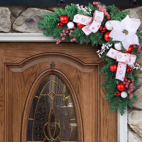 Guirlande En Rotin - Décoration De Porte D'Angle Pour Noël - Cadre Murale Pendante Pour Intérieur Ou Extérieur - 60 X 60 Cm - 1 Pièce (1/5)