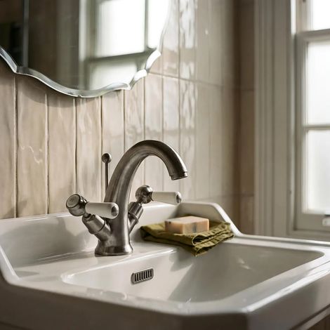Hudson Reed Topaz Lever Mono Basin Mixer Tap Dual Handle with Pop Up Waste - Brushed Pewter (1/3)