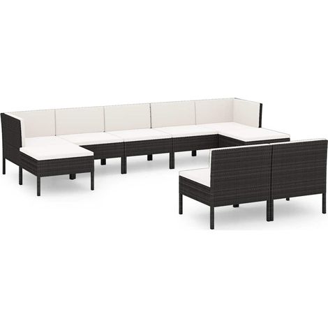 Maison Exclusive - Set Divani da Giardino 9 pz con Cuscini in Polyrattan Nero (1/5)