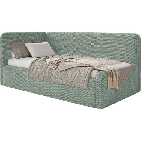 Selsey Fanko – Jugendbett 90x200 cm mit Matratze, Kopfteil links, Plüsch, Salbeigrün (1/5)
