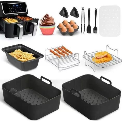 Accessori per friggitrice ad aria - set da 8 per Ninja Dual DZ201/401 e la maggior parte delle friggitrici ad aria da 12-10 quarti - include 2 griglie doppie per friggitrice ad aria - 3 accessori in s (1/5)