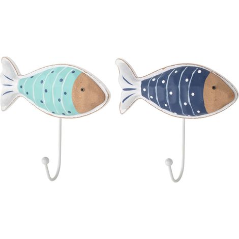 2HE MDF-Kleiderständer mit Fischmotiv in Blau und Grün, im maritimen Stil