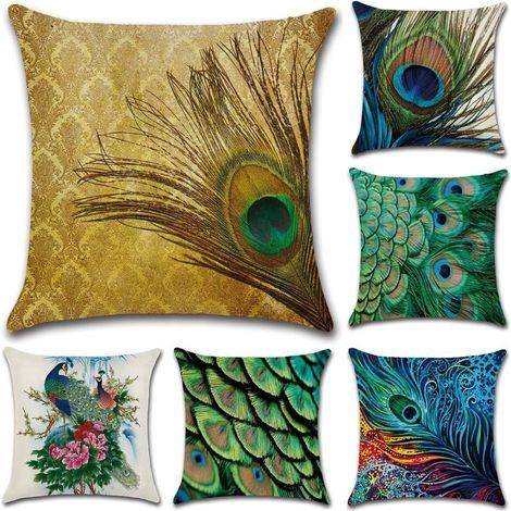 Housse De Coussin Plante Tropicale Plage Taie D'oreiller Pour Canapé Maison Salon Chambre Décoration D'intérieur,45x45cm,Ensemble De 6 Pièces (Paon) (1/5)