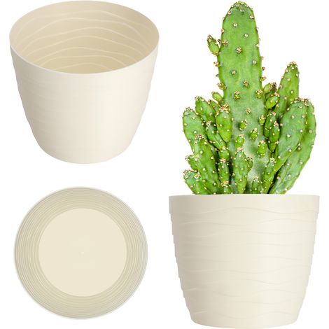 KADAX Blumentopf aus Kunststoff, Pflanztopf, runder Topf, 13 cm, Creme