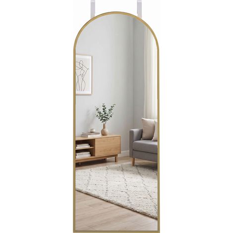 HOMCOM 40 x 110 cm Full Length Hanging Mirror, Arched Mirror, Gold Tone (1/5)